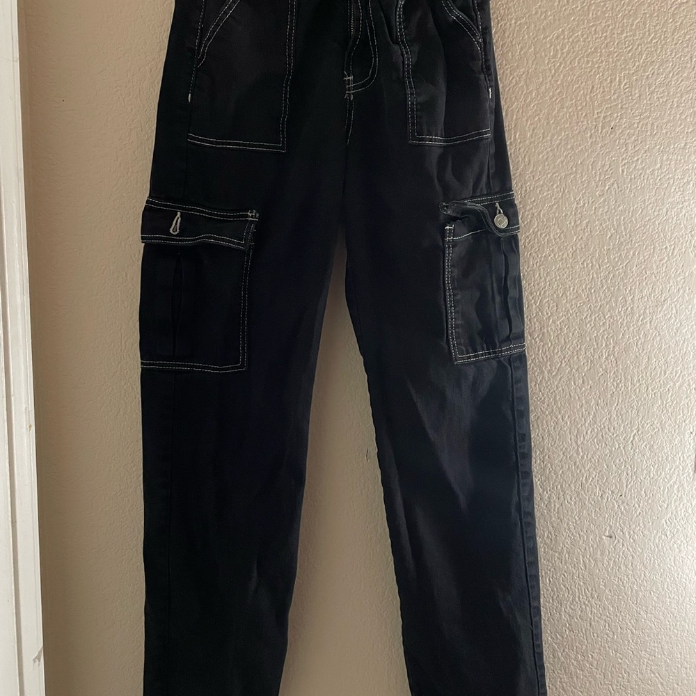 Black Cargo Pants with White Stitching